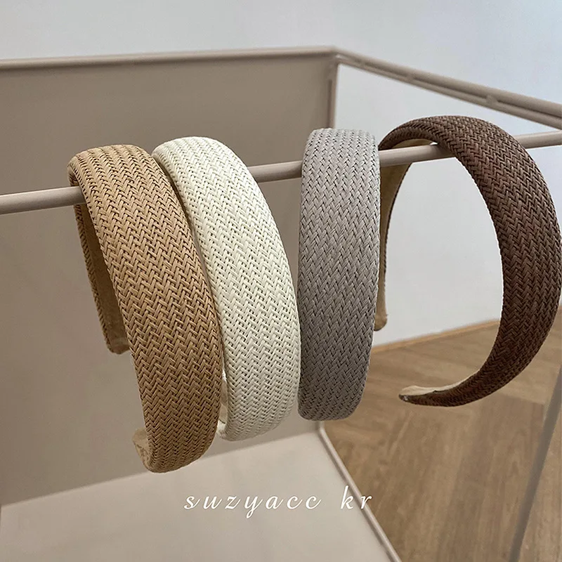 

Cotton Linen Weaving Hairbands Braided Headband for Women Bohemian Chocolate Grey Solid Color Linen Raffia Head Wrap Hair Hoop