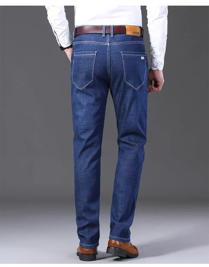 winter Warm Fleece Men's Jeans thick Stretch Elastic Denim Jean men Classic Style Straight Brand Business Blue Cotton Pants 42