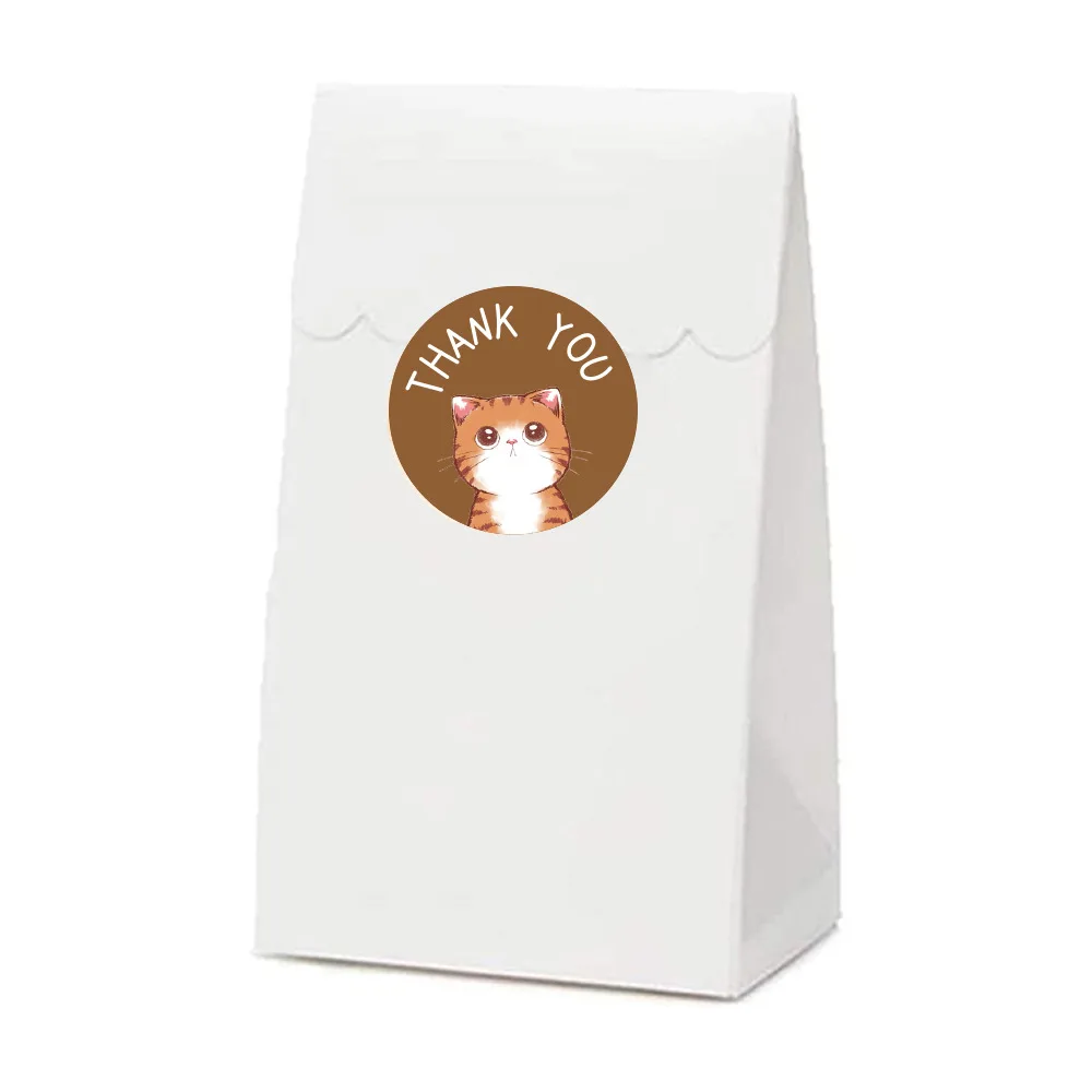 Kawaii Cat Thank You Stickers 100-500pcs Round Cartoon Animal Adhesive Labels