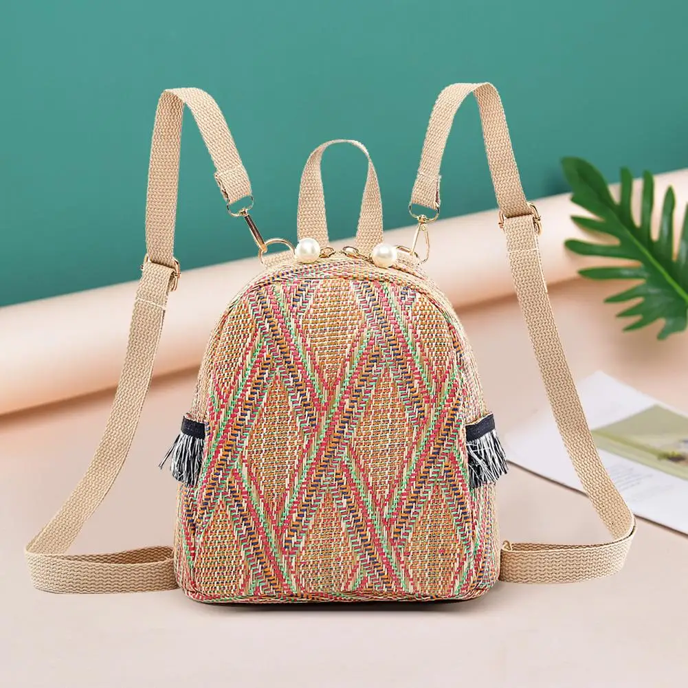 3 In 1 Anti Theft Women Straw Small Backpack Handmade Rattan Tassel Crossbody Girls Travel Bag 2021 Summer Beach Shoulder Bag 