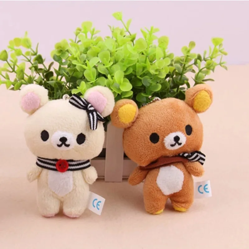 1pcs Kawaii Standing 11CM Lover Rilakkuma Bear Plush Stuffed TOY Soft Figure DOLL Key Chain Design Pendant Charm TOY