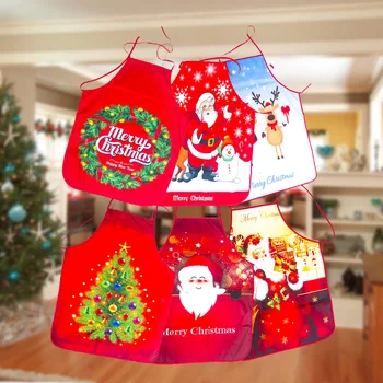 

Red Christmas Apron Pinafore Cotton Linen Aprons Adult Bibs Home Kitchen Cooking Baking Cleaning Tools Christmas Decor 60*80cm