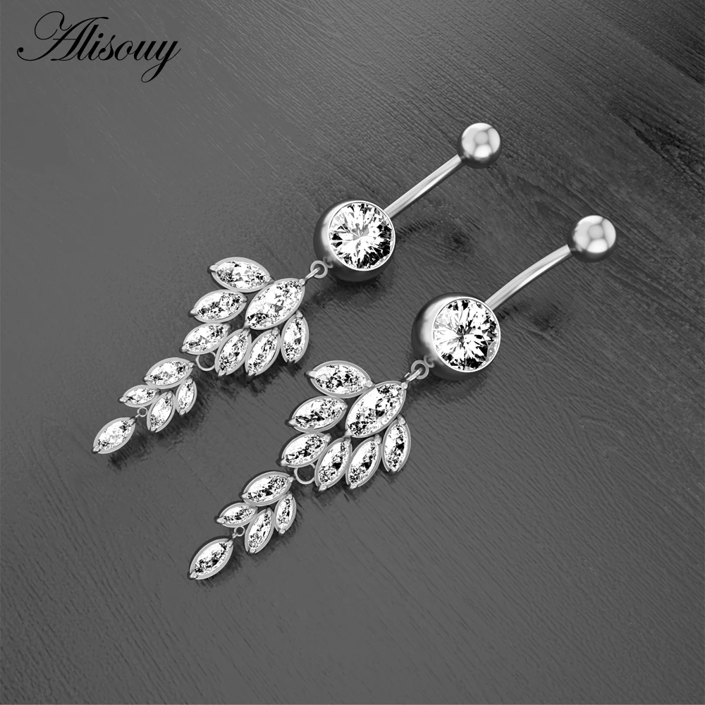 Flower Heart Dangled Belly Navel Piercing Button Ring 14G Stainless Steel CZ Crystal Opal Ombligo Woman Body Jewelry 1pc piercing jewelry body piercing jewelry body jewelry belly button piercings