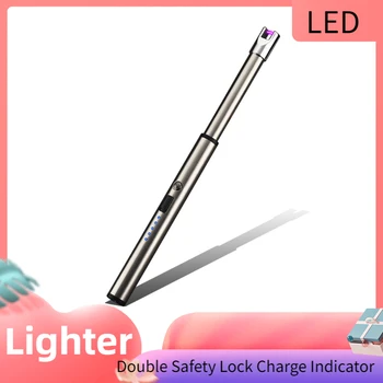 

New LED USB Rechargeable Arc Candle Lighter with Double Safety Lock Charge Indicator for Camp BBQs Kitchen Gas Stove