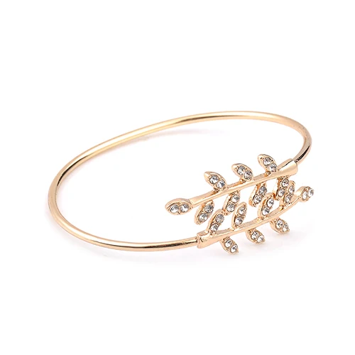 Gold Fashion Jewelry Bracelet Party Rhinestone Leaf Bangle Adjustable Opening Bracelet Bangles For Women Girl