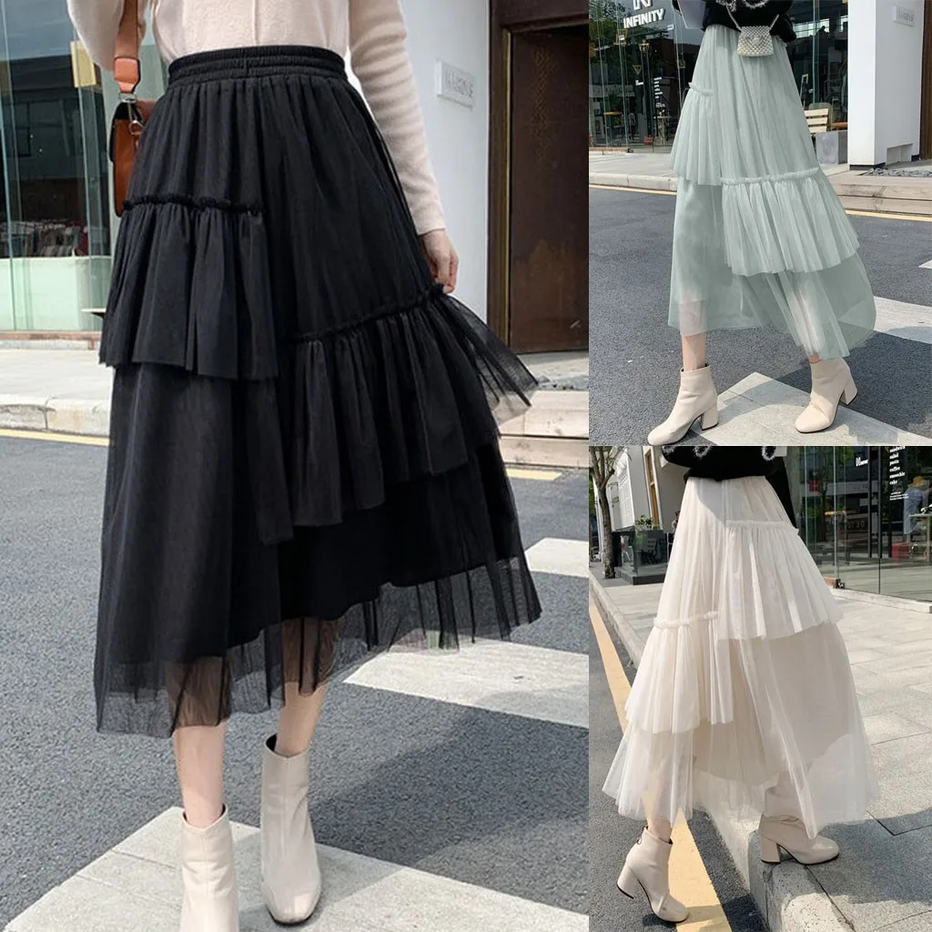 Женская сексуальная модная новая юбка средней длины из сетки с завышенной талией, нестандартная плиссированная юбка, бальное платье, пышная женская юбка# G3