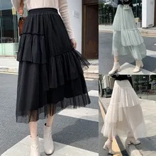 Женская сексуальная модная новая юбка средней длины из сетки с завышенной талией, нестандартная плиссированная юбка, бальное платье, пышная женская юбка# G3