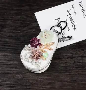 4 Чехол для ключей DIY с цветком и бриллиантами, милый кожаный чехол для ключей с кристаллами и стразами, автомобильный держатель для ключей, чехол для женщин, подарки для девочек - Название цвета: 4