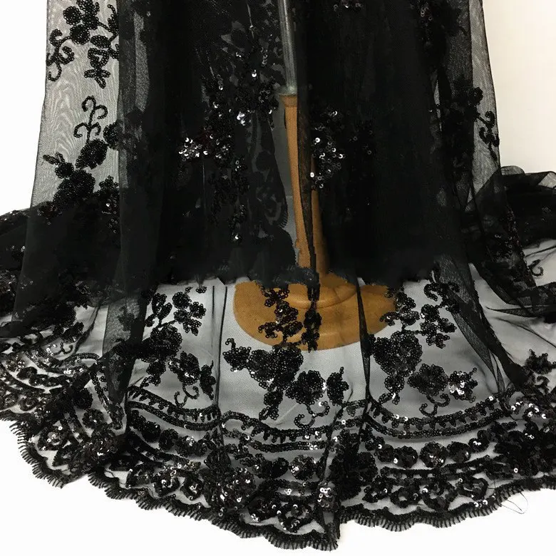 Black GLace 3Y/лот 4 цвета лоскутное вышивка сетчатые кружева с блестками ткань для платья свадебные curatin украшения TX1220 - Цвет: Black