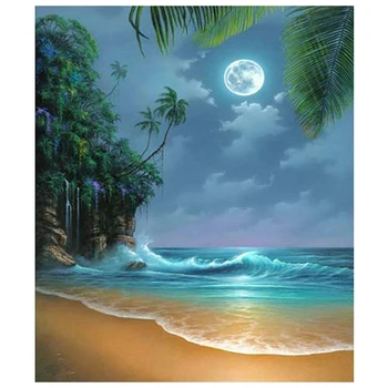 

HOT Diy 5D Diamond Painting Kit, Seaside Moon Beach Cross Embroidery Art Crafts, Home Wall Decoration Items