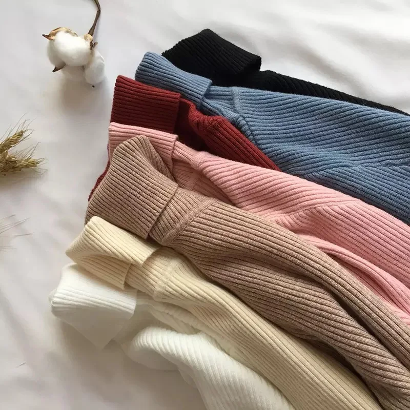 Lucyever Turtleneck Women Knitted Pullovers Sweater Fashion Autumn Winter Soft Jumper Korean Slim Long Sleeve Girls Basic Tops