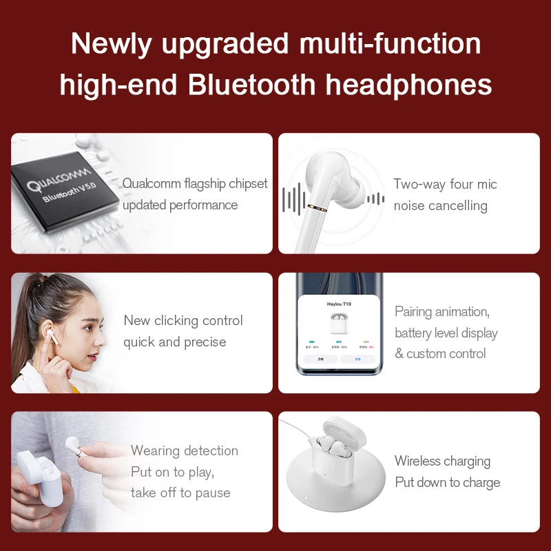 Haylou T19 Bluetooth Headphones Wireless Charging