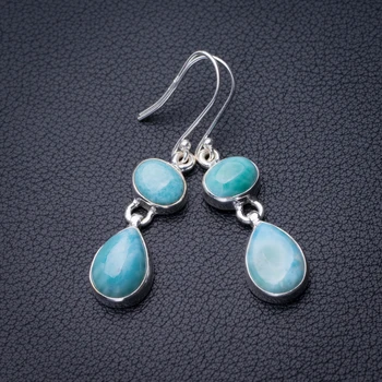 

StarGems Natural Caribbean Larimar Handmade 925 Sterling Silver Earrings 1.75" D6656