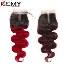 4*4 Кружева Закрытие 99J/бордовый бразильские волнистые человеческие волосы kemy Hair бесплатно/средний/три части швейцарская шнуровка не реми волосы
