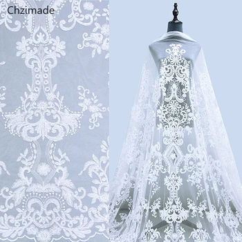 

Lychee Life 1Yard White Color Flower Embroidered Net 3D Water-soluble Lace Fabric Ivory for Bridal Costume Home Decoration