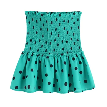 

Summer 2019 New Fashion Baitao Point Printing Tight Design Miniskirt High waist Little Lotus Leaf Short Skirt