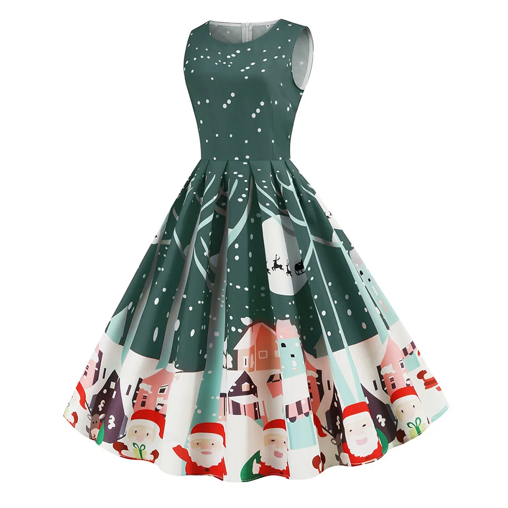 Kopen Womens Fashion Plus Size Kerst Jurk Mouwloze Xmas Kerstman Gedrukt Criss Cross Party Jurk 2020 Nieuwe Jaar Jurken S XXL