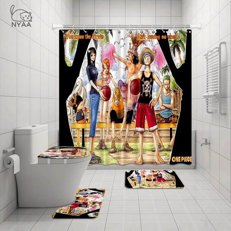 One Piece Monkey D.Luffy Bath Mat Shower Curtain Contour Rug Toilet Lid Cover 