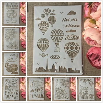 

8Pcs A4 European Style Balloon Girl DIY Layering Stencils Painting Scrapbook Coloring Embossing Album Decorative Card Template