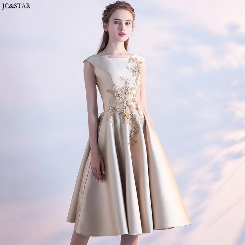 Bridesmaid dresses for weddings new satin 3D flower A Line champagne bridesmaid dress Tea-Length abiti da damigella Bridesmaid dresses for weddings new satin 3D flower A Line champagne bridesmaid dress Tea-Length abiti da damigella