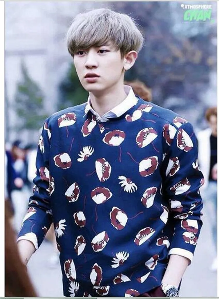 Mainlead KPOP EXO CHANYEOL с цветочным принтом Синяя толстовка с капюшоном THE WAR Sweatershirt стиль - Цвет: Hoodie