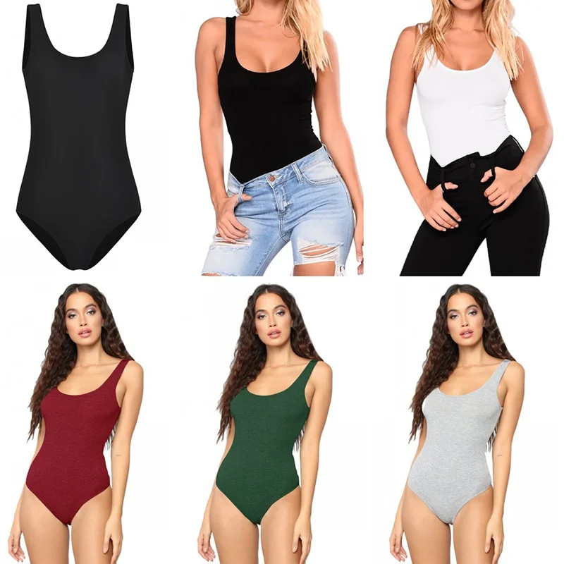 Sexy Sleeveless Solid Color Sexy Bodysuit Women Summer Romper Fashion2019 Strappy Square Collar Tank Body Female