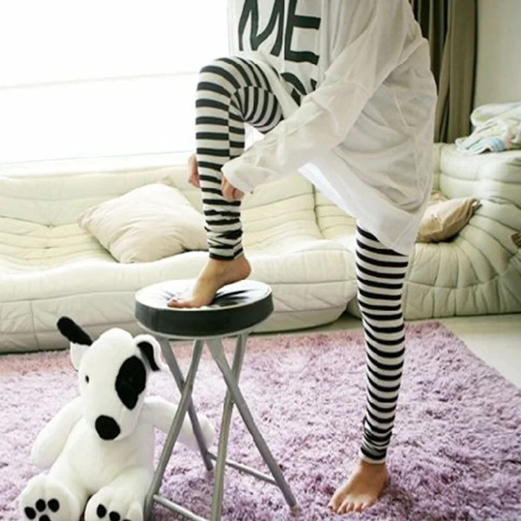 

2020 Burst Sell New Style Qmilch Black And White Horizontal Stripes Ankle-length Leggings Fashion Ultra-stretch WOMEN'S Pants