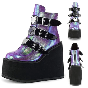 

Litthing Winter Women Platform Boots Fashion Thick Bottom Ankle Boots Wedges Shoes Woman Lace Up Buckle Ankle Boots Botas Mujer