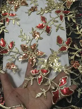 

Wine Red +Gold Fashion design beautiful African net lace fabric with sequins, 2019 Most popular French lace fabric for wedding