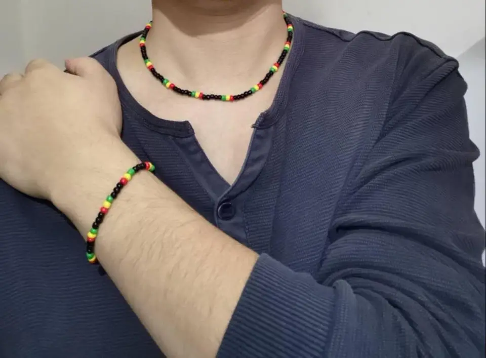 ラスタレゲエパンクヒップホップガラスシードビーズネックレスと