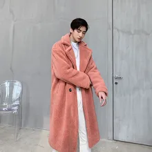 Для мужчин и женщин Модный повседневный длинный толстый флисовый плащ ветровка пальто мужская зимняя куртка из искусственного меха Верхняя одежда Одежда для пар