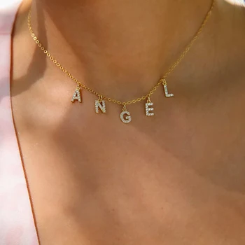 DODOAI Custom Diamond Necklace, Pave Crystal Letter Necklace,Personalized Name Necklace ,diamond letter pendant necklace Jewelry 1