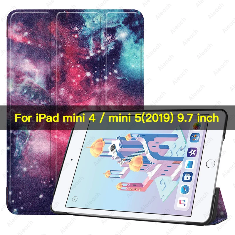 Чехол для iPad mini 5,, 7,9 дюймов, из искусственной кожи, трехслойная подставка, автоматический режим сна, пробуждение, Умный Магнитный чехол для iPad mini 4, чехол, Funda - Цвет: Galaxy