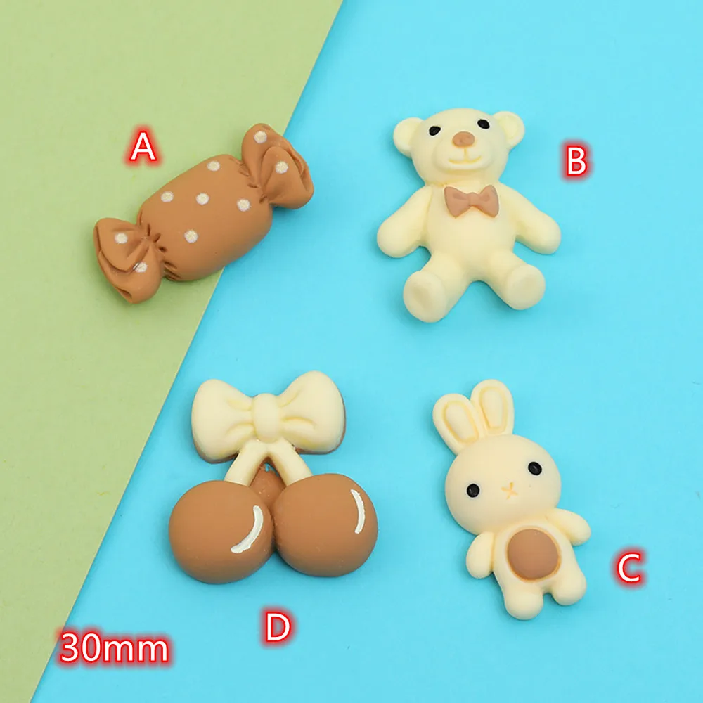 

New Resin Wood Color Cartoon Animal Flat Back Cabochon 10pcs Candy Cherry Bear Scrapbook Kawaii DIY Embellishments Accessories