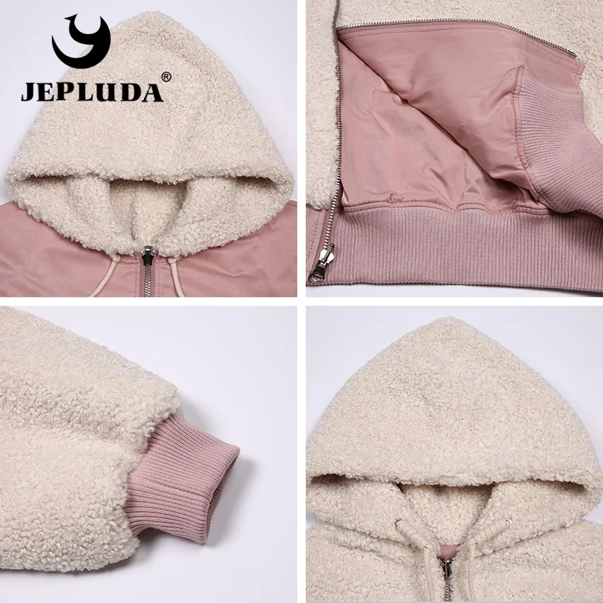 JEPLUDA Plus Size двусторонная куртка зимняя женская с капюшоном шерстяная смесь из натурального овечьего меха шуба натуральный шерстяная смесь большой размер летучая мышь женское пальто с капюшоном теплое свободное