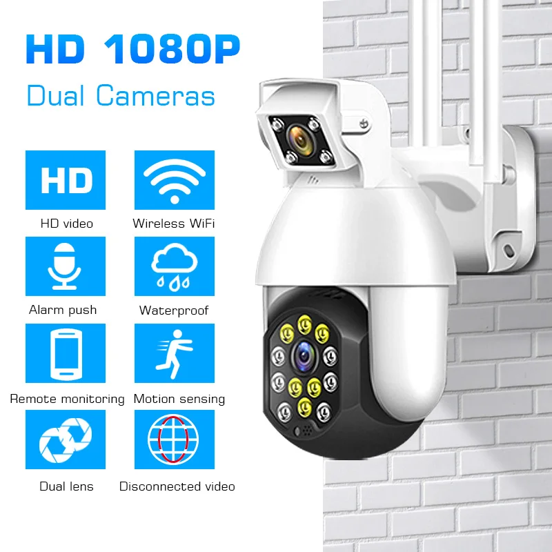 Двойной объектив WiFI 3MP камера водонепроницаемая купольная 1080P Камера внешняя