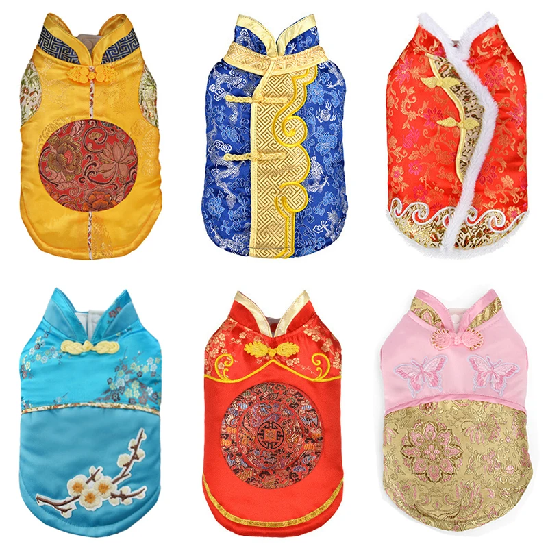 

Chinese New Year Dog Clothes For Dogs Tang Suit Cheongsam Winter Dog Coat Jacket Spring Festival Pet Clothing For Dogs Costume