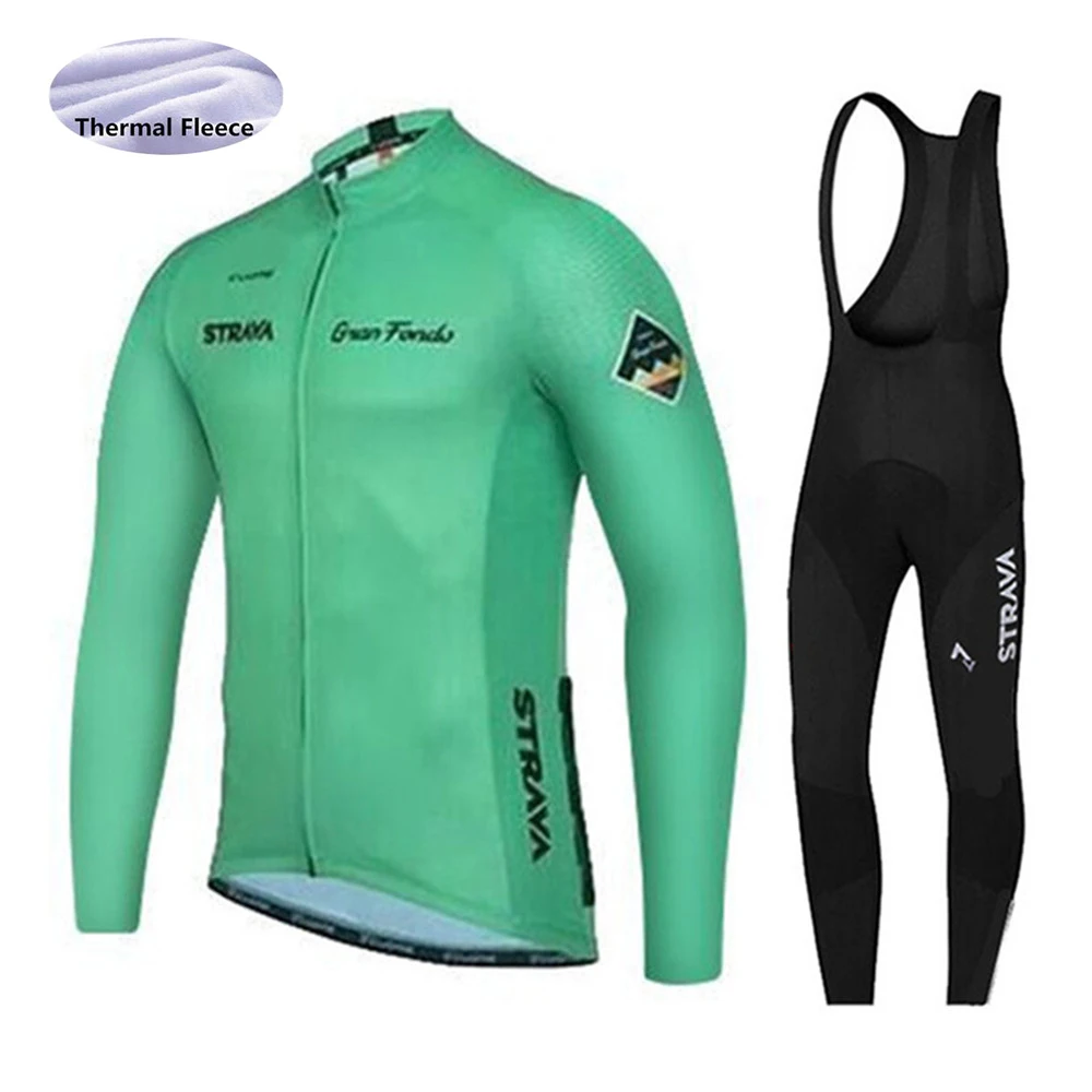 Bib Long suit Strava зима термальный флис майки для велоспорта набор Майо Ropa Ciclismo Invierno MTB Одежда для велоспорта спортивная одежда - Цвет: Bib Long suit