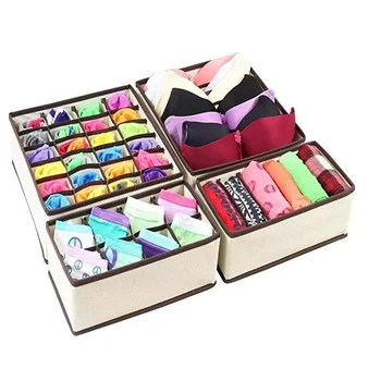 

4PCS Collapsible Storage Box Clothes Organizer Bra Storage Box with Lid Wardrobe Storage Non-woven Socks Separate Drawer Socks