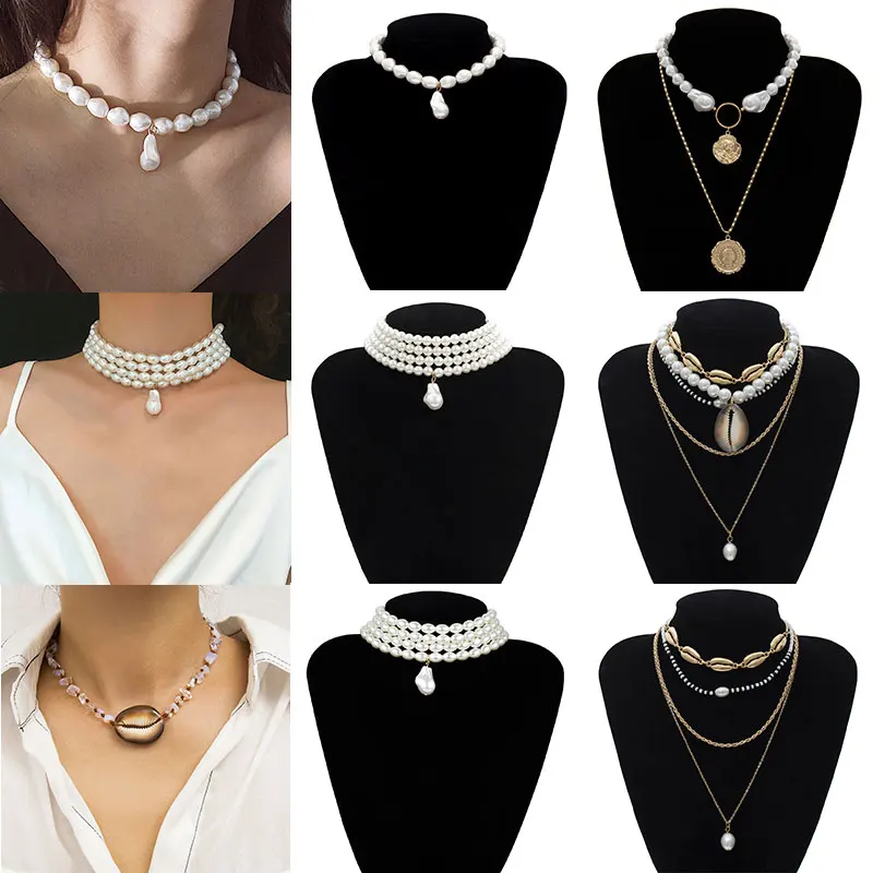 

Fashion 1PC Handmade Adjustable Pendant Necklaces Shell Multi Layered Chain Imitation Pearl Women Wedding Party Jewelry