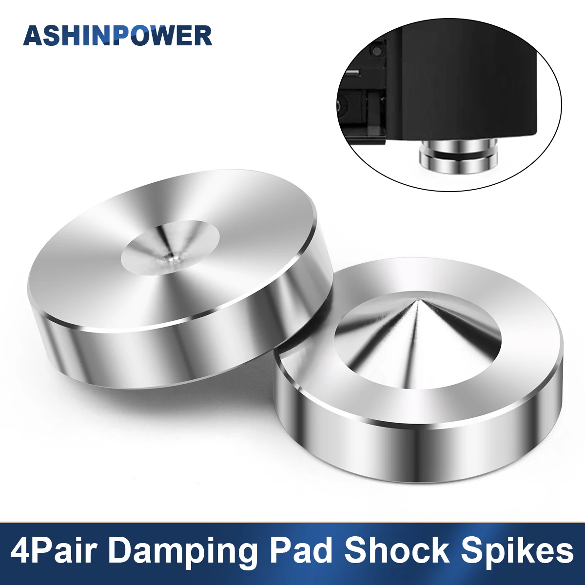 Ashinpower 솔리드 알루미늄 합금 댐핑 패드, 충격 스파이크 HIFI 스탠드 피트, 오디오 앰프용 CD 업소버 네일 풋 패드, 4 개