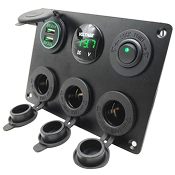 

Boat Dual USB Truck RV ABS Toggle Switch Yacht Voltmeter Car Charger Adapter Power Outlet On Off Accessories Socket Panel