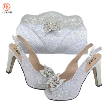 

Women Wedding High Heels Shoes And Bag Set New Arrival Italian Fashion Rhinestone Buckle decoration Luxury Sandals And Bag
