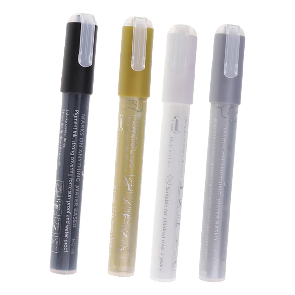 4 Pieces Gold & Silver & White & Black Acrylic Paint Marker Pen 4mm Point Tip Art Permanent Paint Pen - Acid-free; Fast-drying