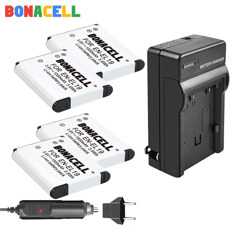 Bonacell ENEL19 EN EL19 для аккумулятора Nikon + зарядное устройство Coolpix S32 S33 S100 S2500 S2750 S3100 S3200