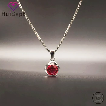 

HuiSept Elegant Silver 925 Necklace with 7mm Round Ruby Gemstones Pendant Jewellery for Women Wedding Party Ornaments Wholesales