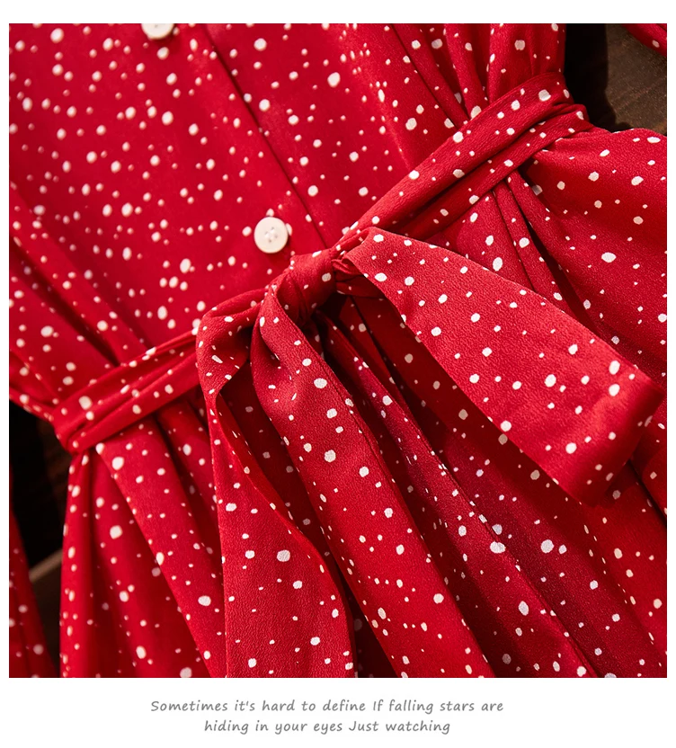 XL-5XL плюс размер женское красное шифоновое платье-рубашка осень корейская мода v-образным вырезом с длинным рукавом Свободные повседневные женские цветочные платья