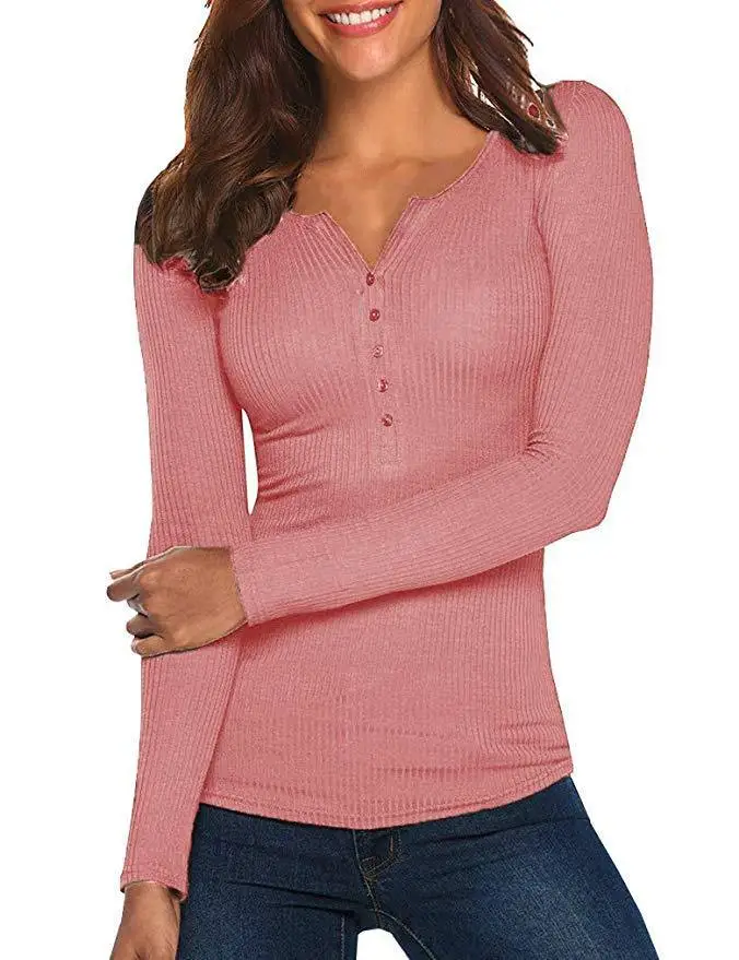 Women T Shirts Womens V Neck Henley 