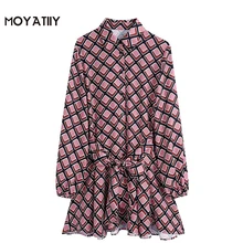 Moyatiy – robe chemise Vintage à manches longues pour femmes, tenue de bureau, Mini, mode, imprimé géométrique, 2022 