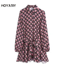 MOYATIIY Vestido camisero con estampado geométrico para mujer, minivestido Vintage de manga larga para oficina, 2022
